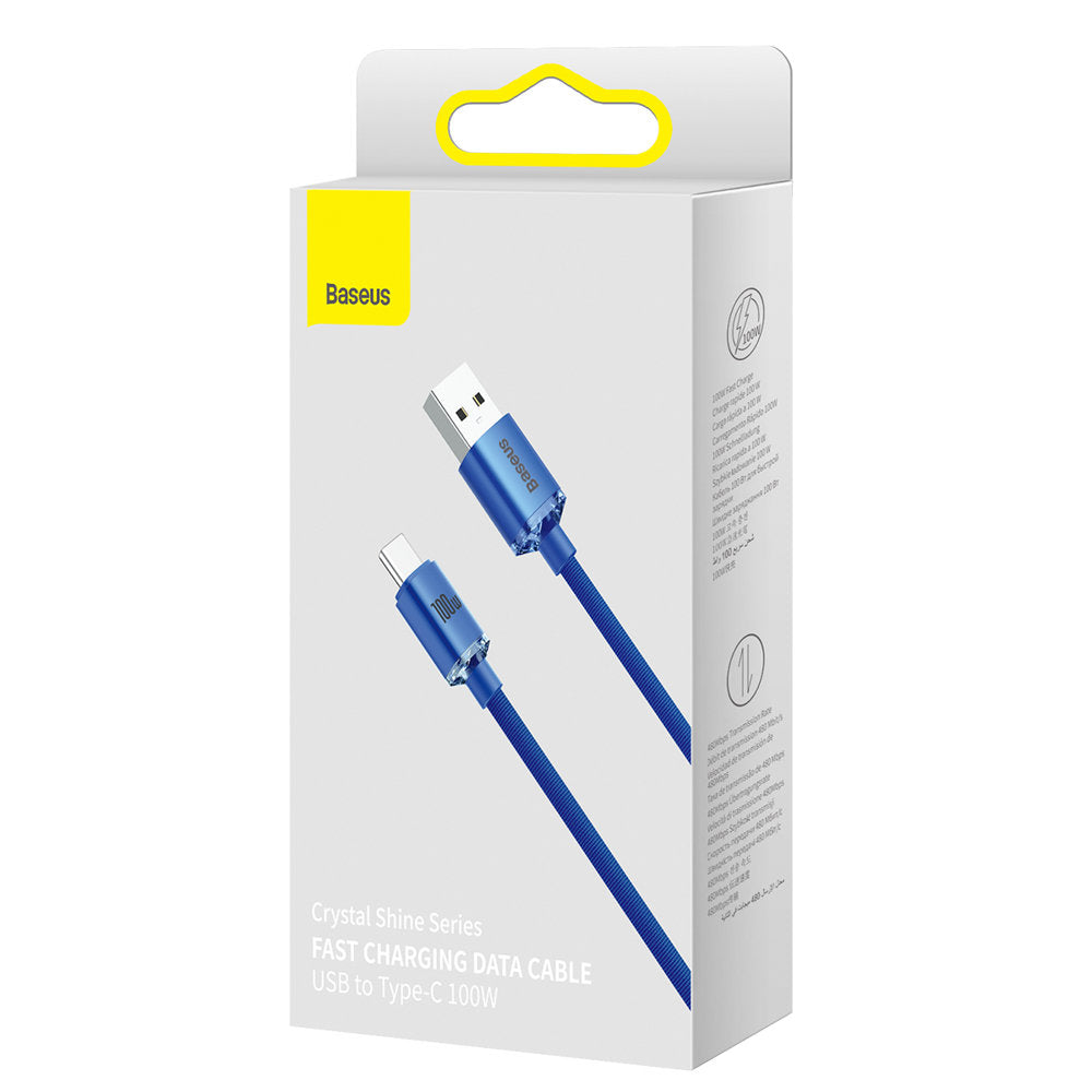 Podatkovni in polnilni kabel USB-A na USB-C Baseus Crystal Shine Series, 100 W, 2 m, modri CAJY000503