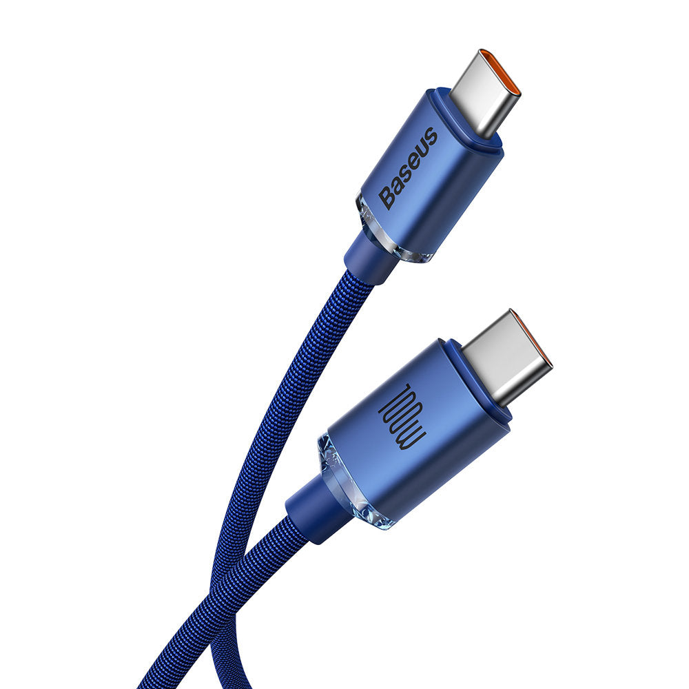 Podatkovni in polnilni kabel USB-C - USB-C Baseus Crystal Shine Series, 100 W, 2 m, modri CAJY000703