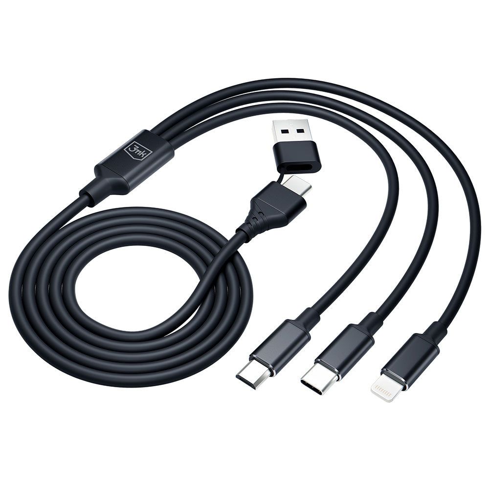 USB-A / USB-C Charging Cable - Lightning / microUSB / USB-C 3MK Hyper 3in1, 12W, 1.5m, Black