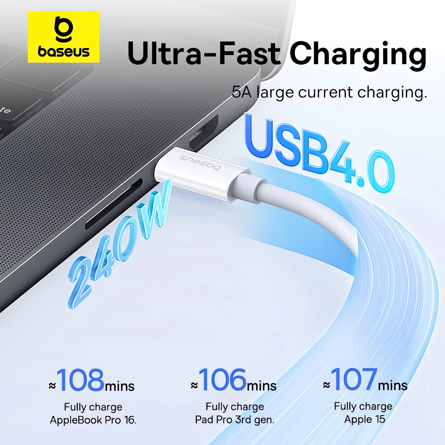Podatkovni in polnilni kabel USB-C - USB-C Baseus Superior Series 2, 240 W, 1 m, bel P10365200211-02