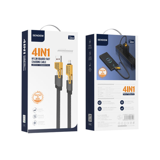 Podatkovni in polnilni kabel USB-A / USB-C - Lightning / microUSB Sendem M84 2v1, 65 W, 1 m, rumen