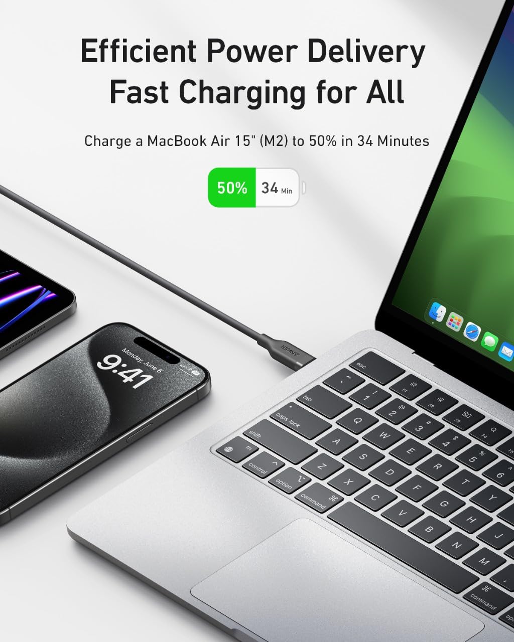 USB-C Data and Charging Cable - USB-C Anker, 240W, 0.9m, Black A80N1H11