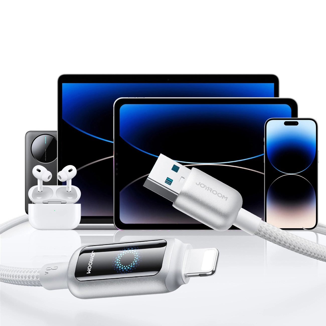 Kabel za podatke in polnjenje USB-A - Lightning Joyroom S-A55 StarFlight Display, 18W, 1.2m, Bel