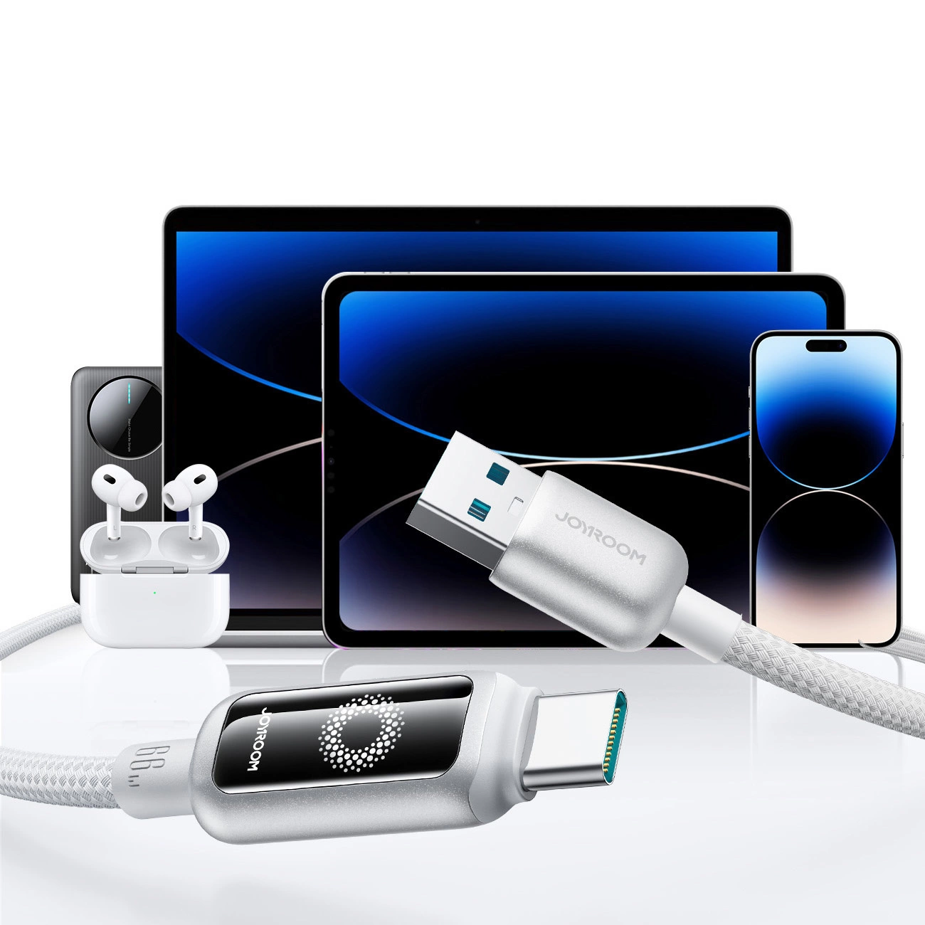 Kabel za podatke in polnjenje USB-A - USB-C Joyroom S-A55 StarFlight Display, 66W, 1.2m, Bel