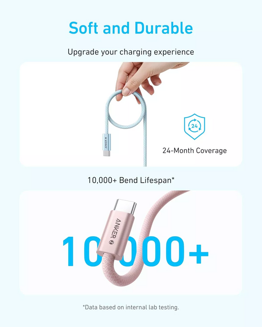 Kabel za prenos podatkov in polnjenje USB-C - USB-C Anker Zolo, 240W, 1.8m, Bel A8060H22