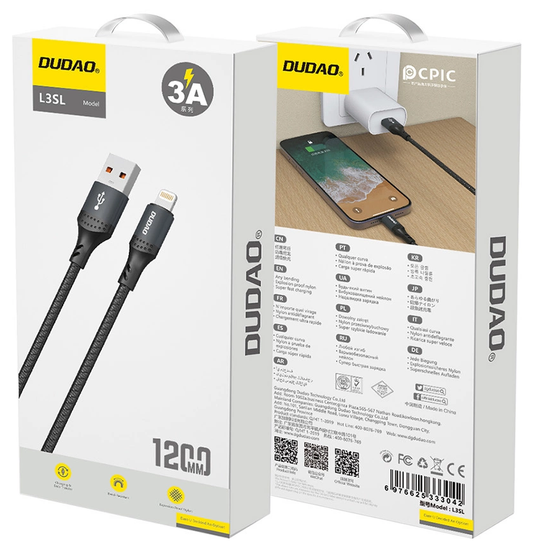 USB-A - Lightning podatkovni in polnilni kabel Dudao L3SL, 30W, 1,2 m, črn