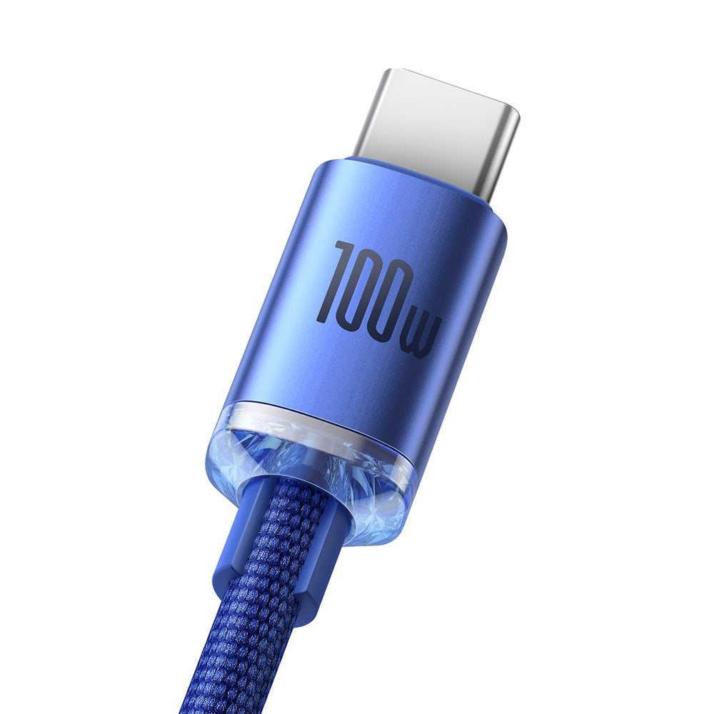 Podatkovni in polnilni kabel USB-A na USB-C Baseus Crystal Shine Series, 100 W, 2 m, modri CAJY000503