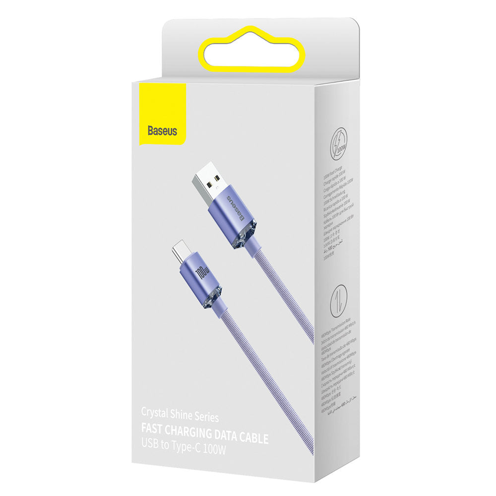 Kabel za podatke in polnjenje USB-A - USB-C Baseus Crystal Shine Series, 100W, 2m, Vijoličen CAJY000505