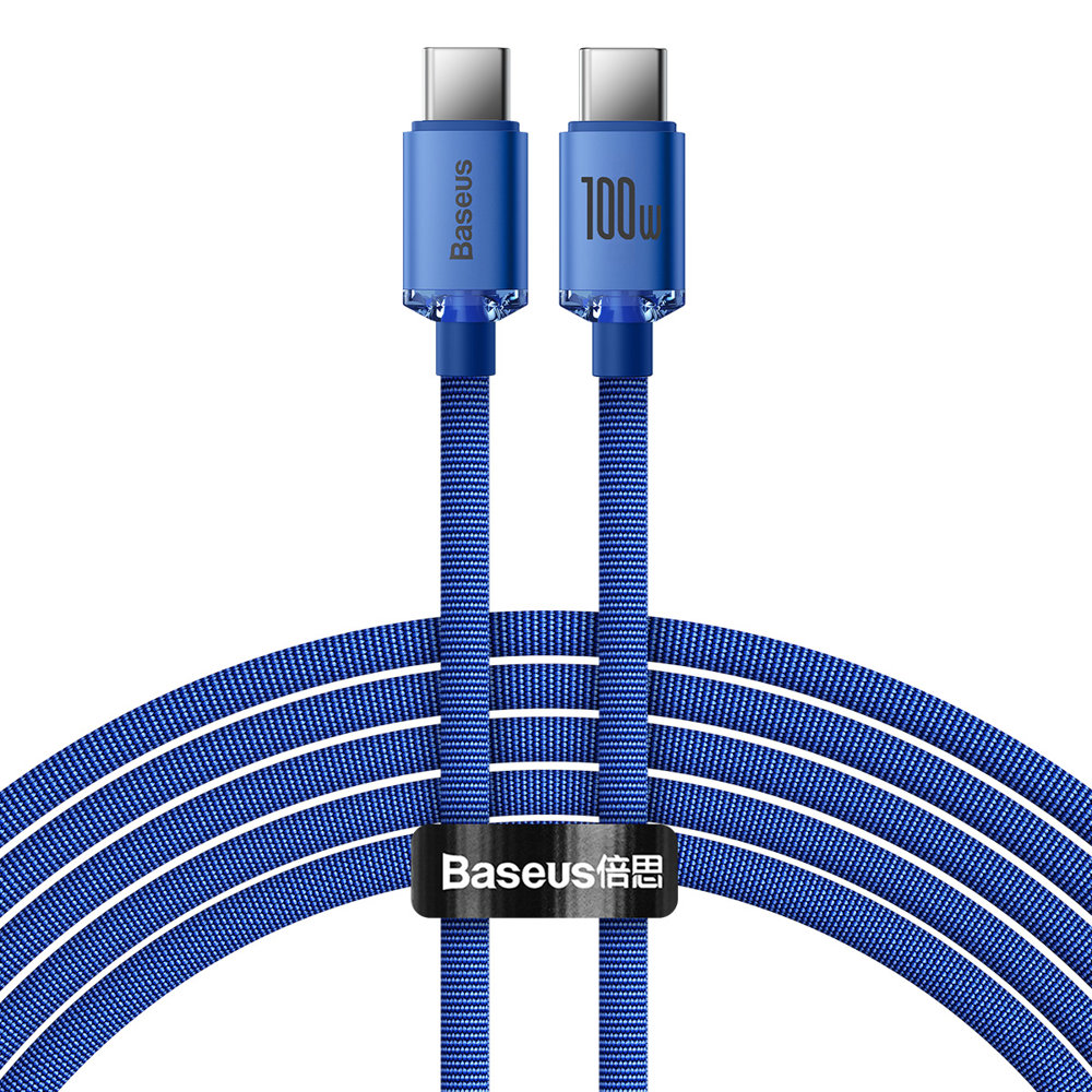 Podatkovni in polnilni kabel USB-C - USB-C Baseus Crystal Shine Series, 100 W, 2 m, modri CAJY000703