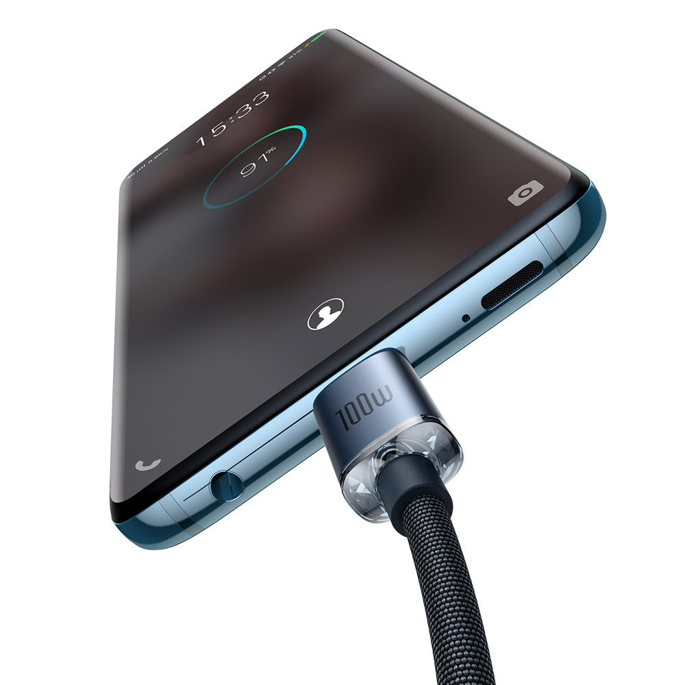 Podatkovni in polnilni kabel USB-C - USB-C Baseus Crystal Shine Series, 100 W, 2 m, črn CAJY000701