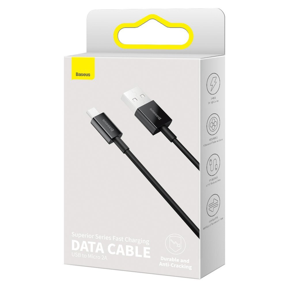 Podatkovni in polnilni kabel USB-A - microUSB Baseus Superior Series, 18W, 2m, Črn CAMYS-A01