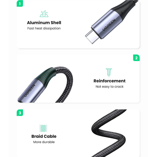 Kabel za prenos podatkov in polnjenje USB-C - USB-C UGREEN US355, 100W, 1m, črn