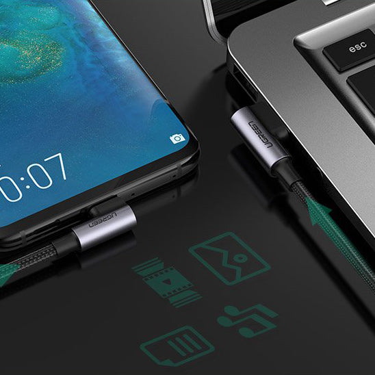 Podatkovni in polnilni kabel USB-A z USB-C UGREEN US255, kotni, 60 W, 1 m, siva