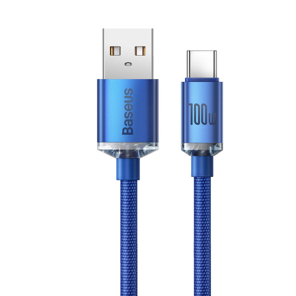 Podatkovni in polnilni kabel USB-A na USB-C Baseus Crystal Shine Series, 100 W, 2 m, modri CAJY000503