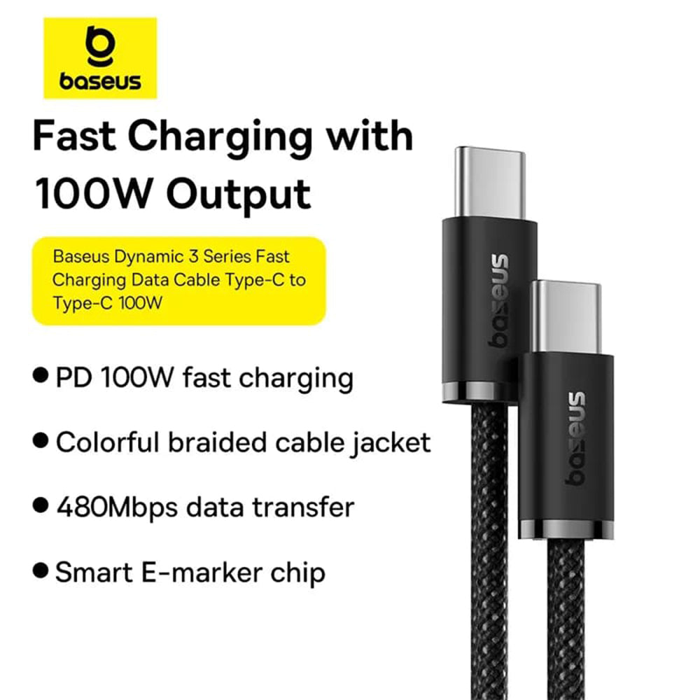 Podatkovni in polnilni kabel USB-C - USB-C Baseus Dynamic 3 Series, 100 W, 2 m, črn P10367000111-01