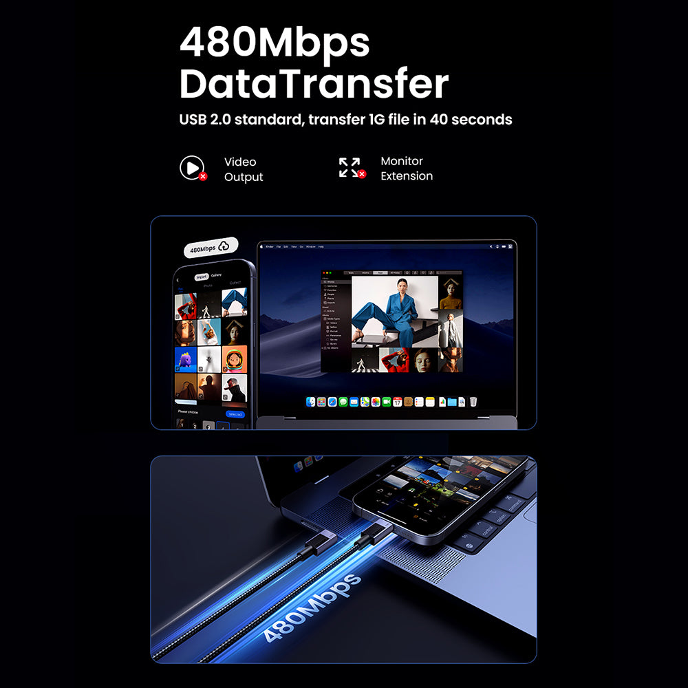 Kabel za prenos podatkov in polnjenje USB-C - USB-C UGREEN L513, 240W, 2m, črn