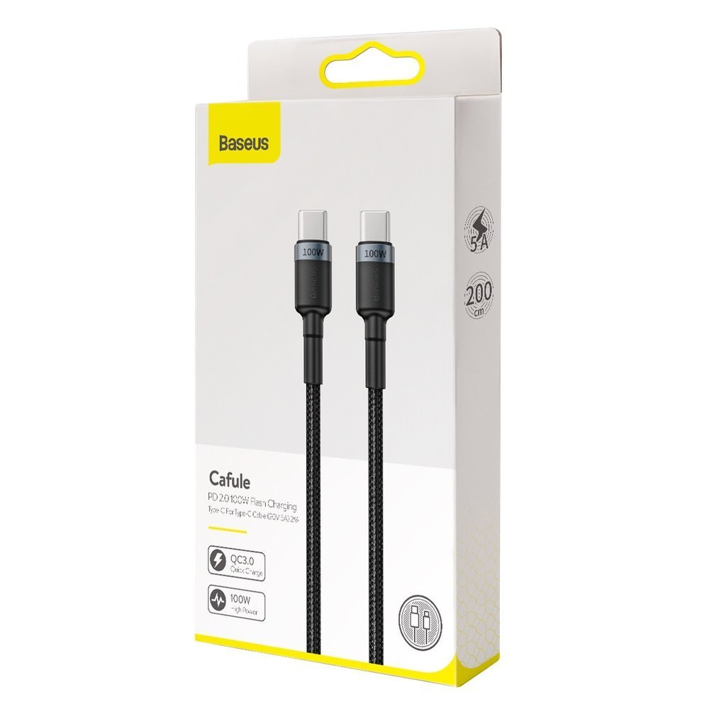 USB-C podatkovni in polnilni kabel - USB-C Baseus Cafule, 100W, 2m, siva CATKLF-ALG1