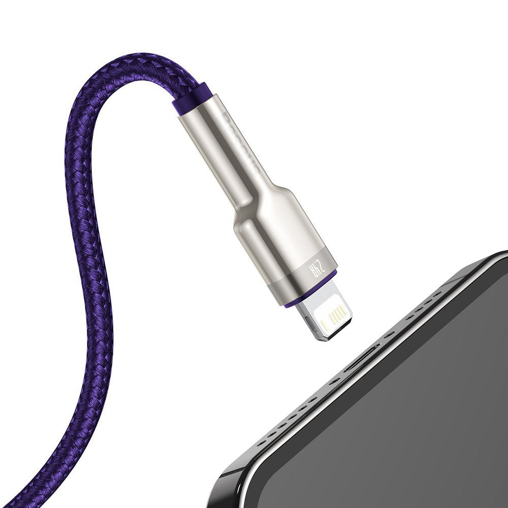 Podatkovni in polnilni kabel USB-A - Lightning Baseus Cafule Metal Series, 18 W, 1 m, vijoličen CALJK-A05