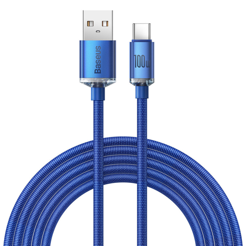 Podatkovni in polnilni kabel USB-A na USB-C Baseus Crystal Shine Series, 100 W, 2 m, modri CAJY000503