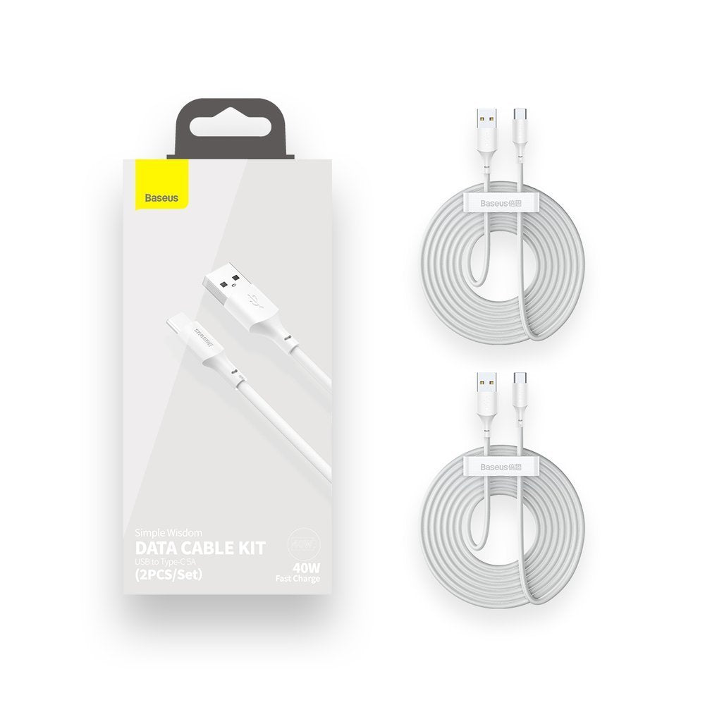 Kabel za prenos podatkov in polnjenje USB-A - USB-C Baseus, 40W, 1,5m, komplet 2 kosa, bel TZCATZJ-02