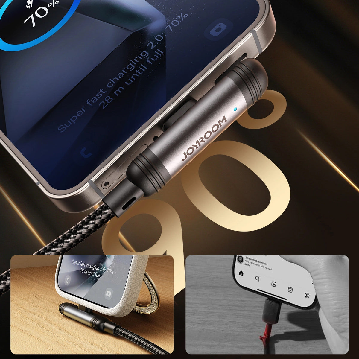 Kabel za prenos podatkov in polnjenje USB-C - USB-C Joyroom S-A56 EnjoyX Angled, 60W, 1.2m, črn