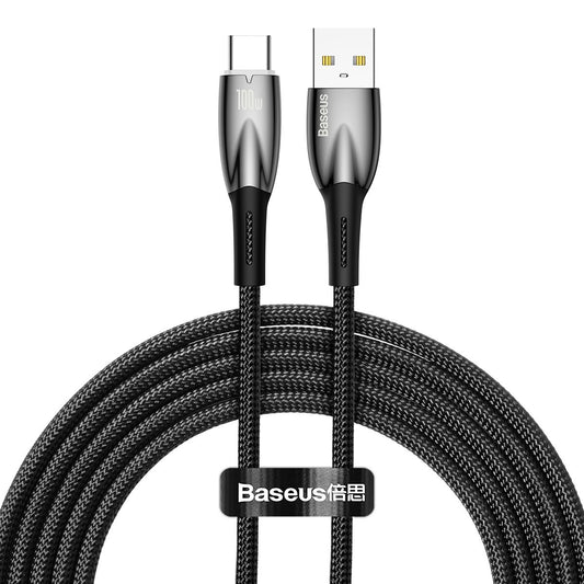 USB-A to USB-C Baseus Glimmer Series Data and Charging Cable, 100W, 2m, Black CADH000501 CADH000501