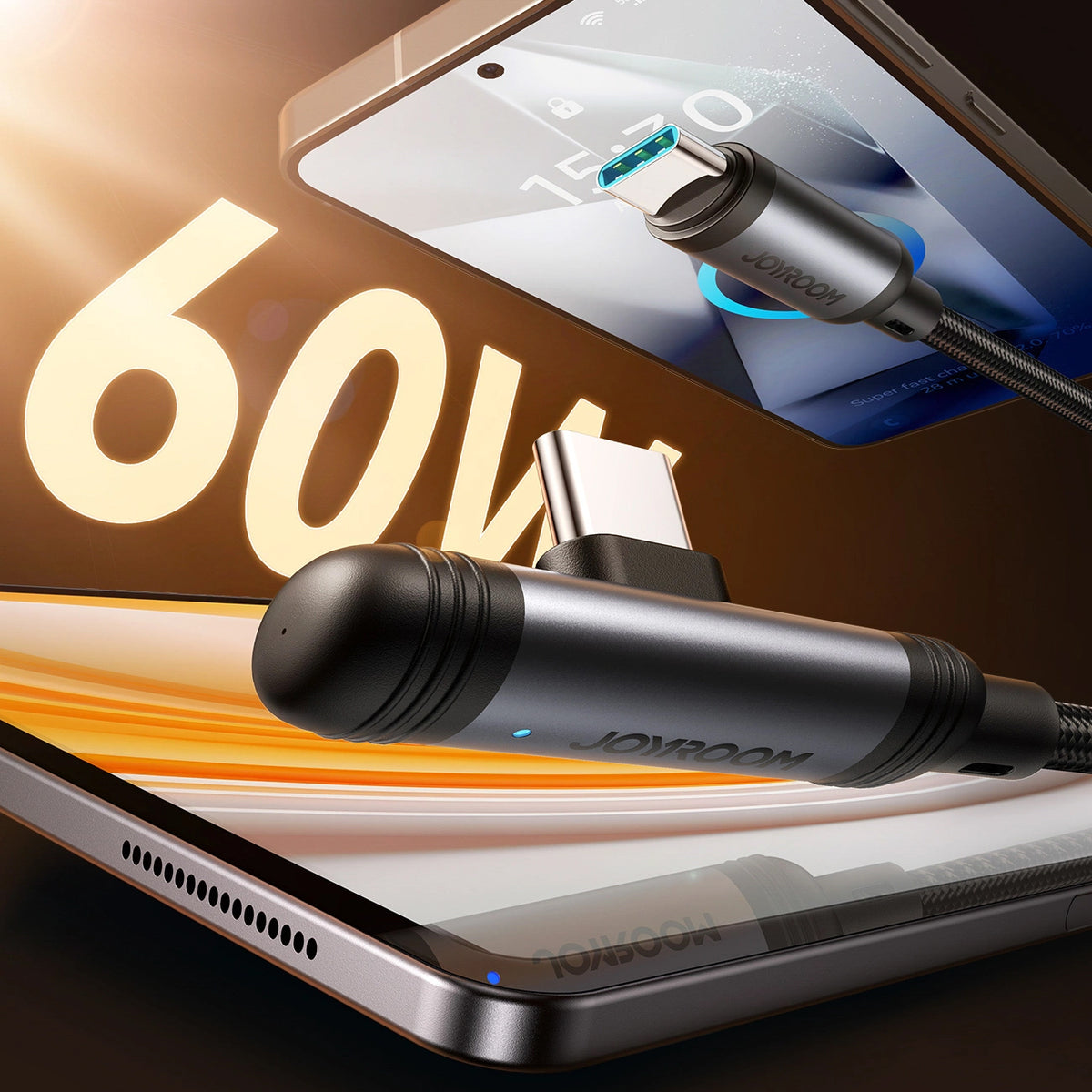 Kabel za prenos podatkov in polnjenje USB-C - USB-C Joyroom S-A56 EnjoyX Angled, 60W, 1.2m, črn