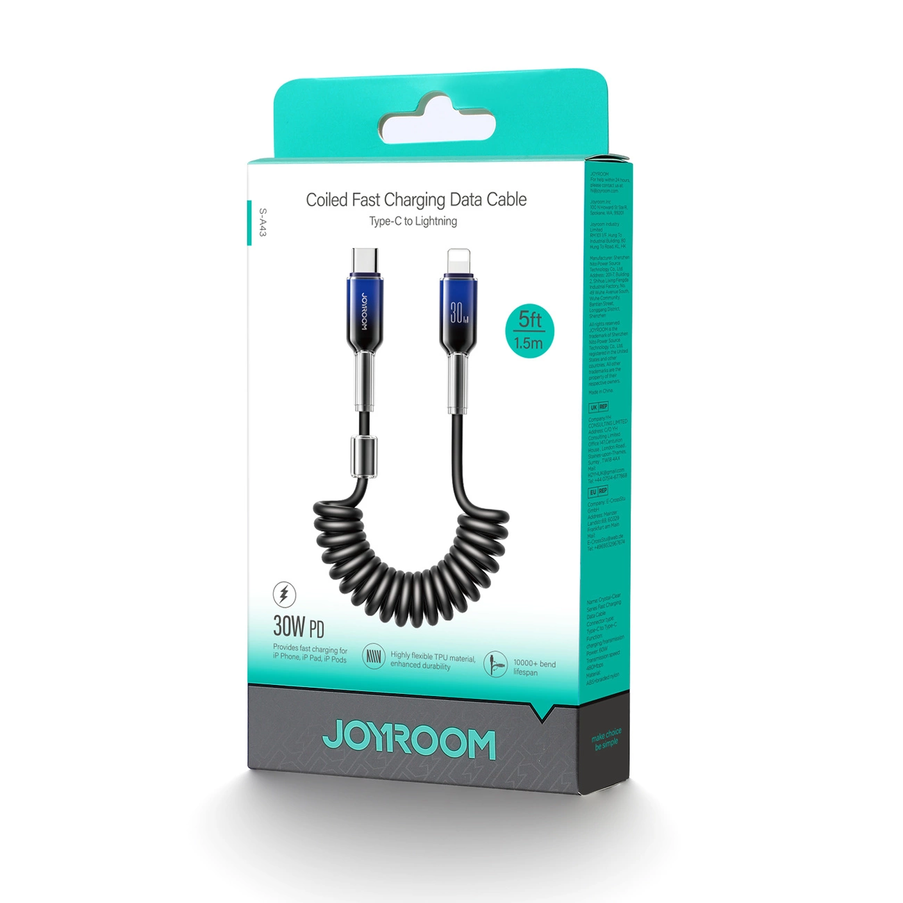 Kabel za podatke in polnjenje USB-C - Lightning Joyroom S-A43 Crystal, 30W, 1.5m, črn