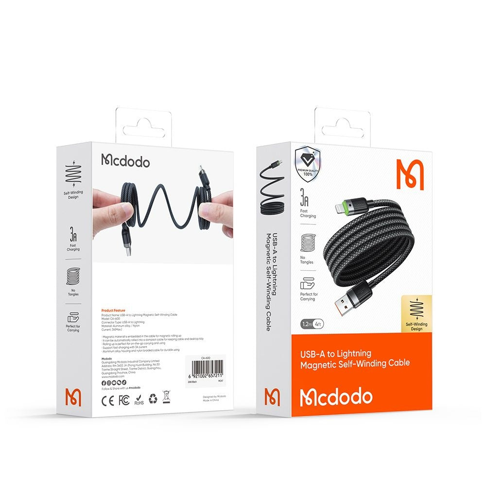 Kabel za podatke in polnjenje USB-A - Lightning McDodo CA-6000 Self Winding, 18W, 1.2m, črn
