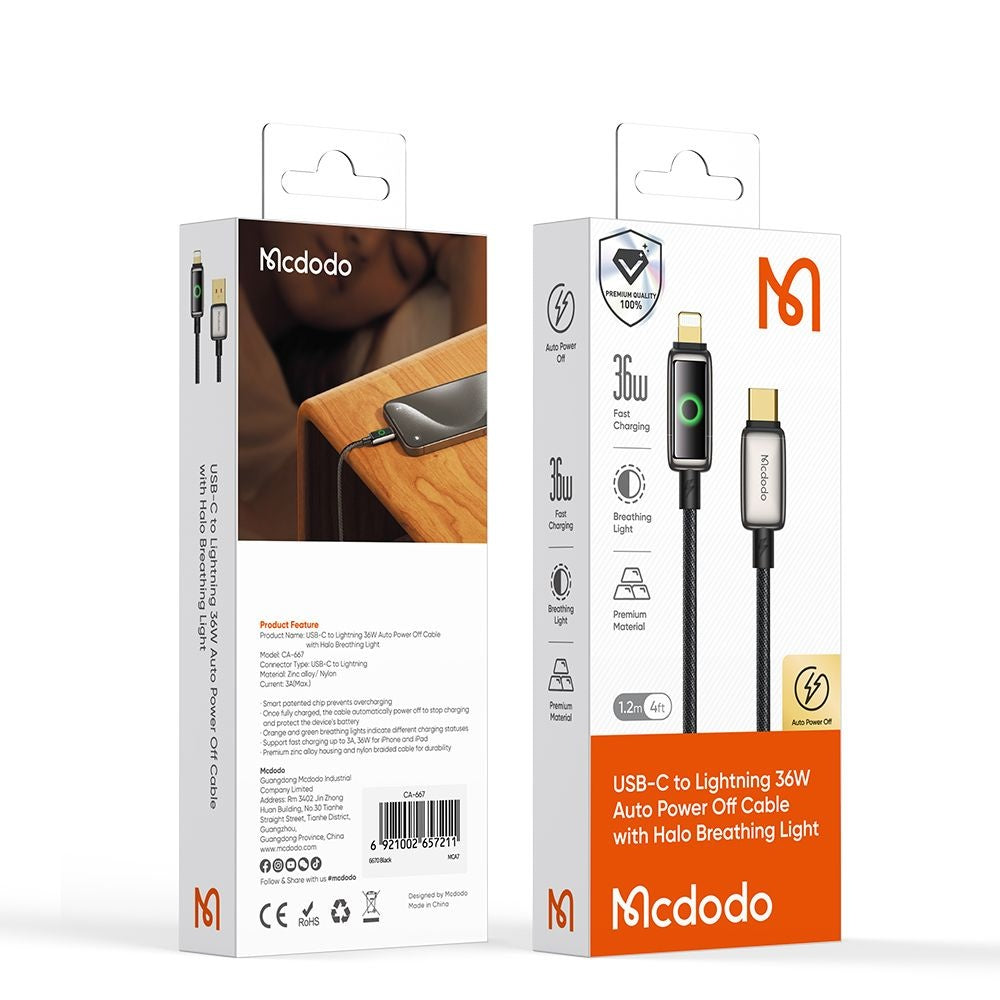 Kabel za podatke in polnjenje USB-A - Lightning McDodo CA-6590 Auto Power Off, 18W, 1.2m, črn