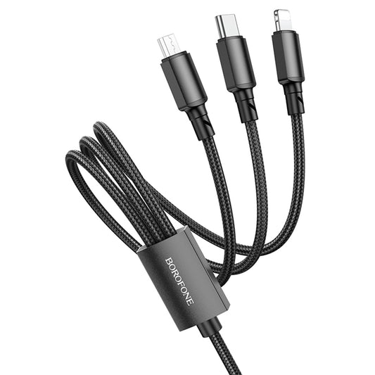 Polnilni kabel USB-A - Lightning / microUSB / USB-C Borofone BX72, 18W, 1m, črn