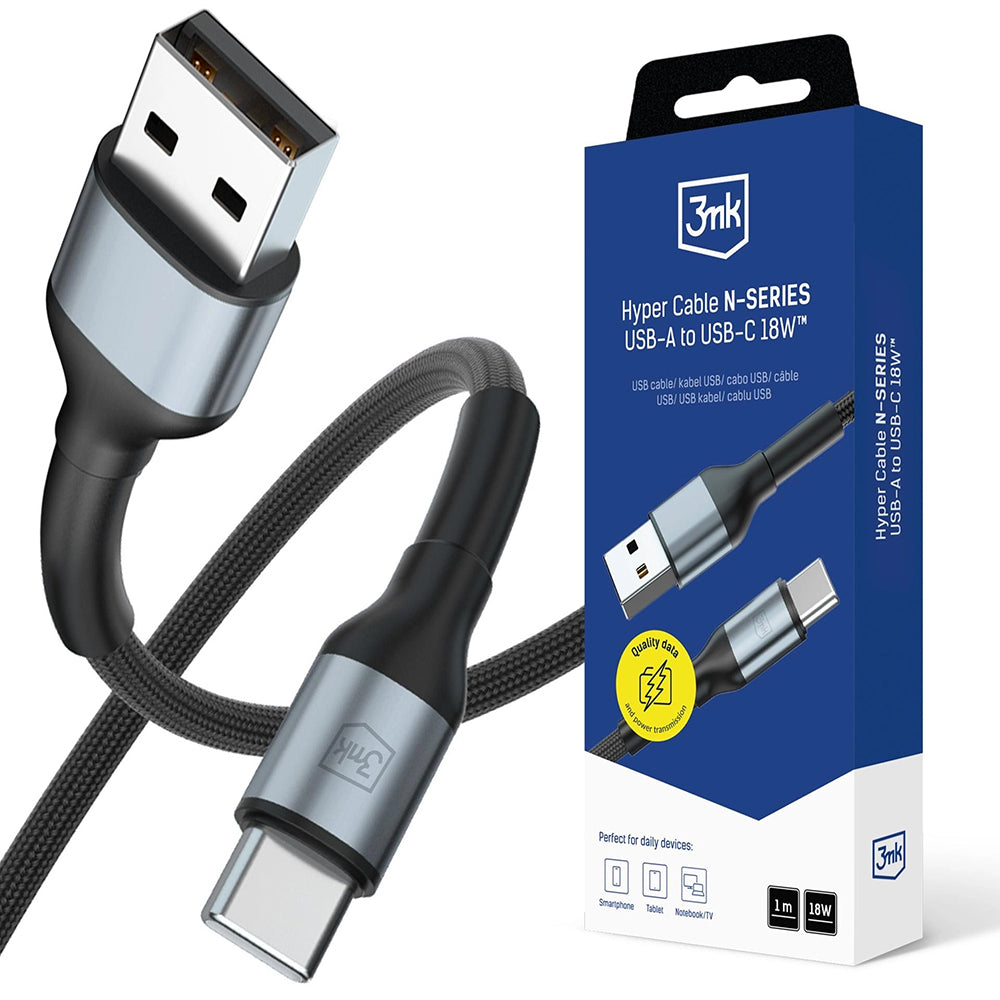 Kabel za podatke in polnjenje USB-A - USB-C 3MK Hyper N 18, 18W, 1m, črn