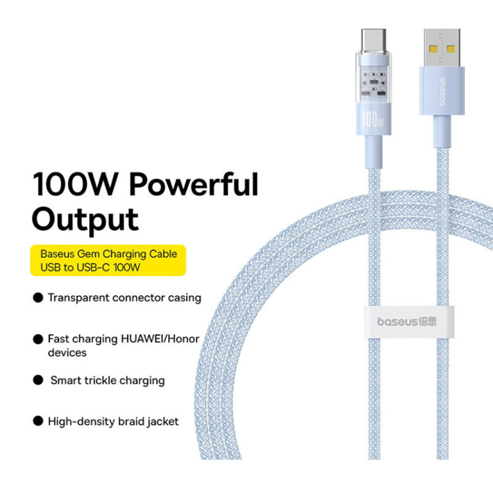 Podatkovni in polnilni kabel USB-A - USB-C Baseus Gem, 100W, 2m, modra P10373002311-01