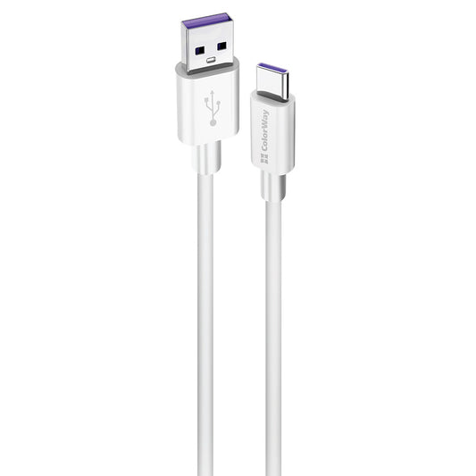 Podatkovni in polnilni kabel USB-A - USB-C ColorWay CW-CBUC019, 18W, 1m, Bel