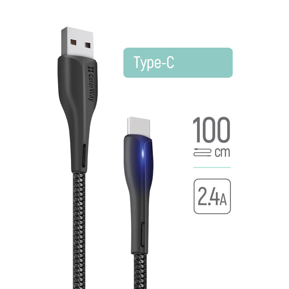 Podatkovni in polnilni kabel USB-A - USB-C ColorWay CW-CBUC034, 18W, 1m, črn.