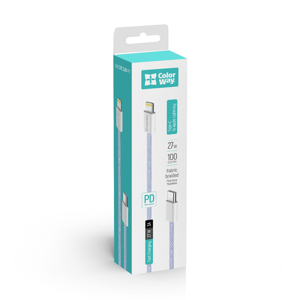 USB-C to Lightning Data and Charging Cable ColorWay CW-CBPDCL061, 27W, 1m, Purple