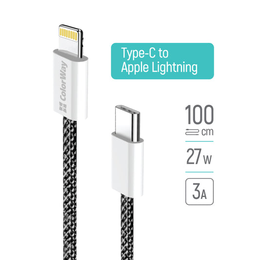 Kabel za podatke in polnjenje USB-C - Lightning ColorWay CW-CBPDCL061, 27W, 1m, črn