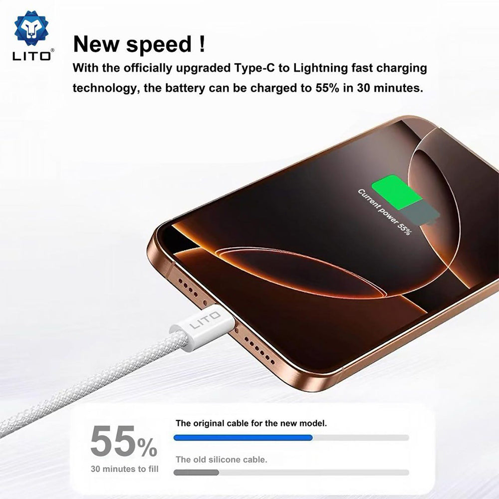 Podatkovni in polnilni kabel USB-C - Lightning Lito LD04CL, 27W, 2m, Bel