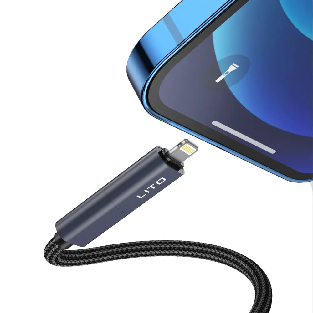 Podatkovni in polnilni kabel USB-C / USB-A - USB-C / Lightning Lito LD21, 100W, 1m, črn