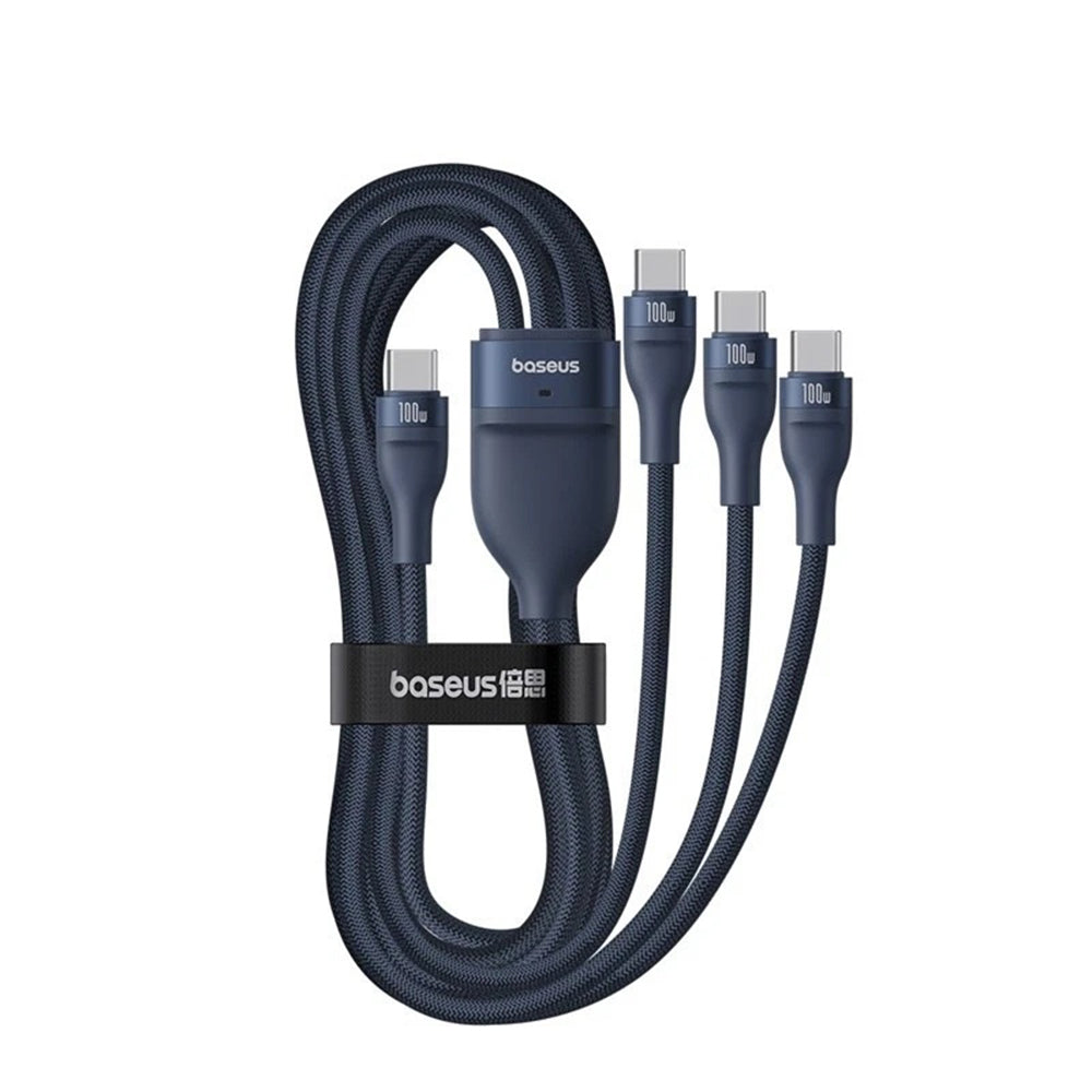 USB-C polnilni kabel - 3 x USB-C Baseus Flash Series III 3in1, 100W, 1.5m, Modra P10377503321-00