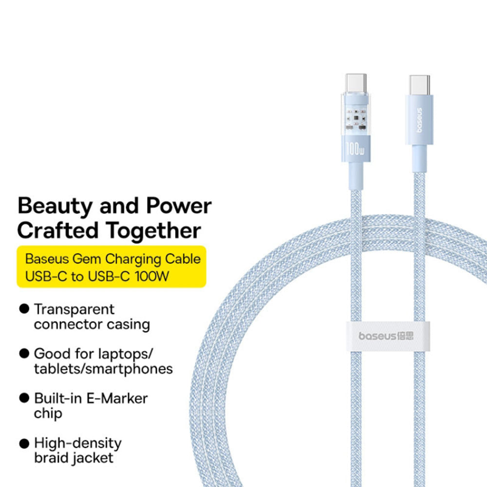 Podatkovni in polnilni kabel USB-C - USB-C Baseus Gem, 100W, 1m, modra P10373000311-00