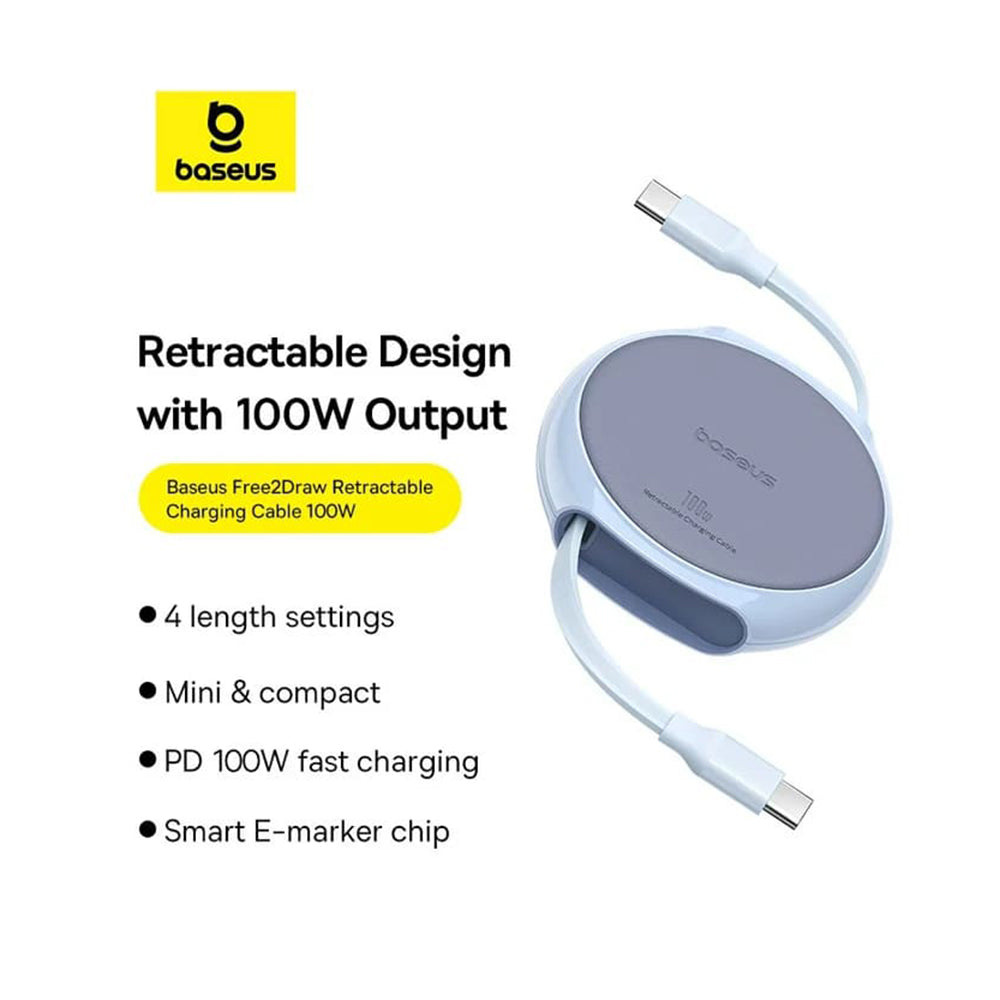 Kabel za podatke in polnjenje USB-C - USB-C Baseus Pathfinder Retractable, 100W, 1m, modra P10368400311-00