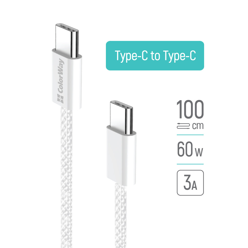 Podatkovni in polnilni kabel USB-C - USB-C ColorWay CW-CBPDCC061, 60W, 1m, Siv