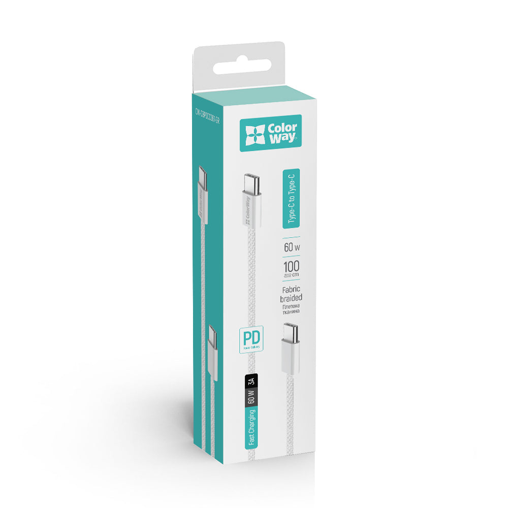 Podatkovni in polnilni kabel USB-C - USB-C ColorWay CW-CBPDCC061, 60W, 1m, Siv