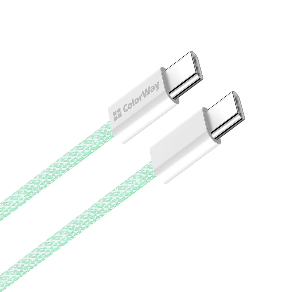 Podatkovni in polnilni kabel USB-C - USB-C ColorWay CW-CBPDCC061, 60W, 1m, zelen.