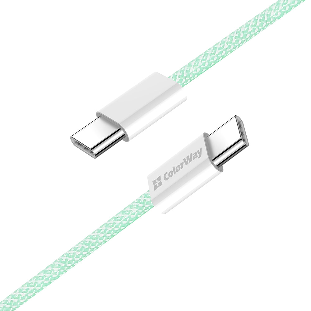 Podatkovni in polnilni kabel USB-C - USB-C ColorWay CW-CBPDCC061, 60W, 1m, zelen.