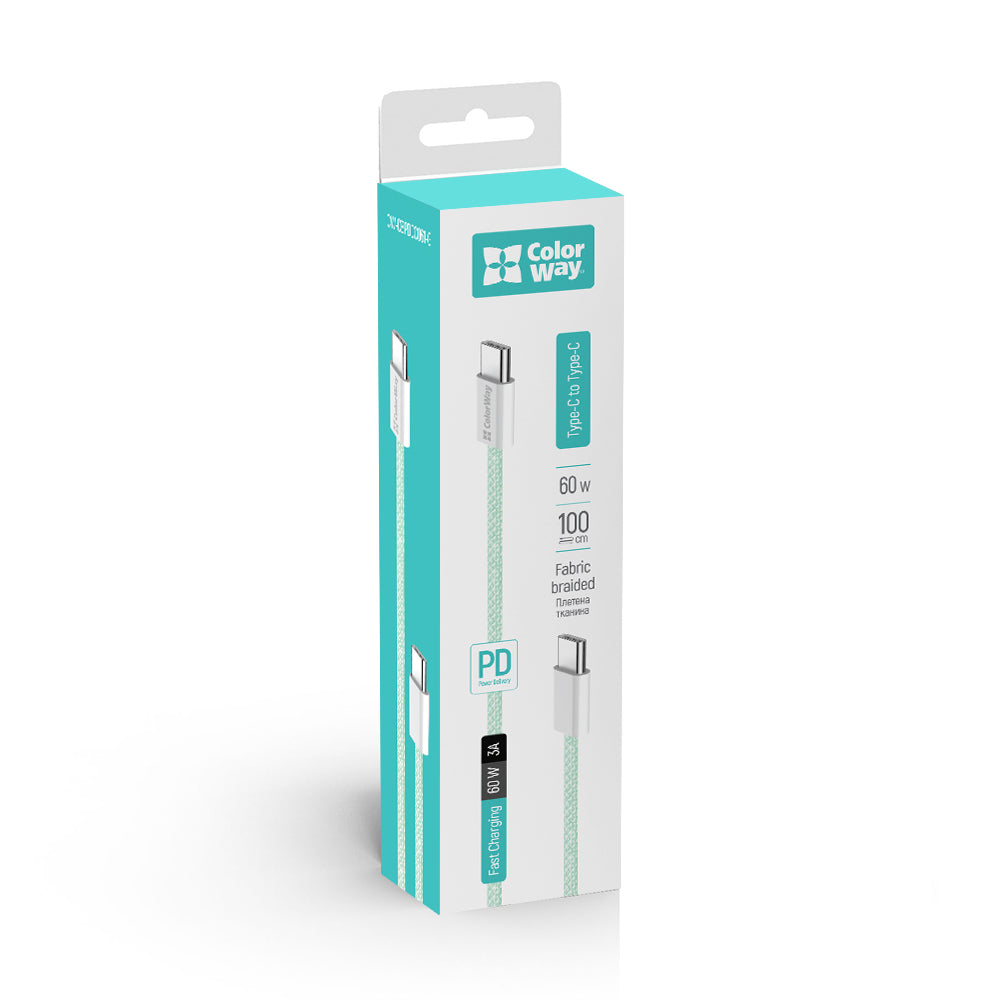 Podatkovni in polnilni kabel USB-C - USB-C ColorWay CW-CBPDCC061, 60W, 1m, zelen.