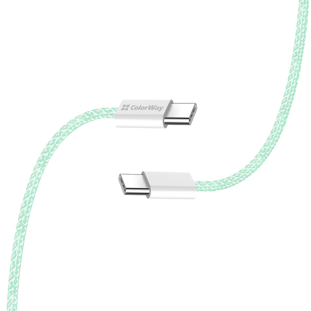 Podatkovni in polnilni kabel USB-C - USB-C ColorWay CW-CBPDCC061, 60W, 1m, zelen.