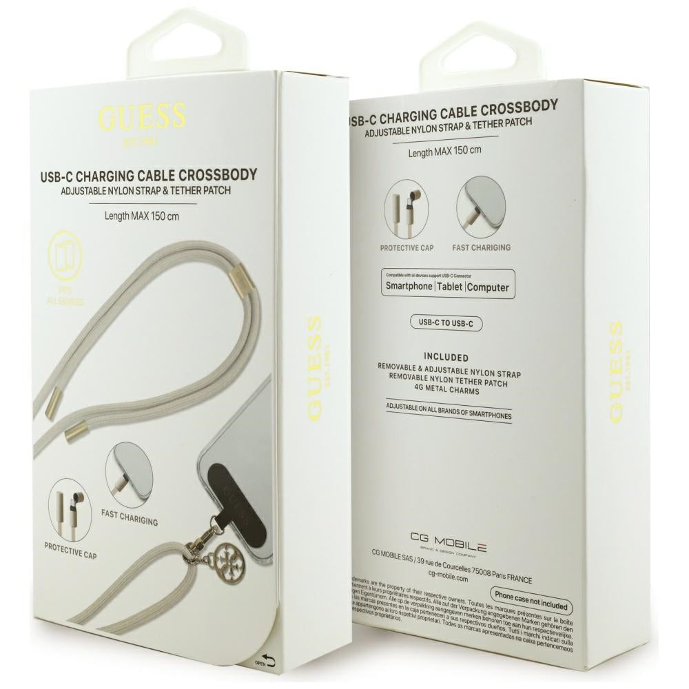 Kabel za prenos podatkov in polnjenje USB-C - USB-C Guess CBDY 4G Charm, 100W, 1,5m, Bež