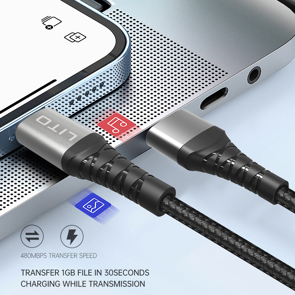 Kabel za podatke in polnjenje USB-C - USB-C Lito LD08CC, 60W, 1m, črn